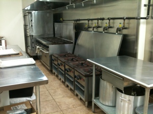 Gas ranges and stack ovens in main cooking work area, GIA Kitchen (my photo).